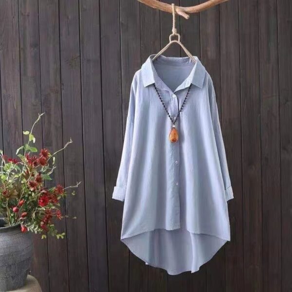 Women's Mid-length Loose Long Sleeve Cotton Shirt - Image 10