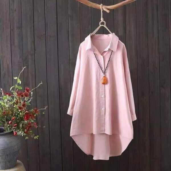 Women's Mid-length Loose Long Sleeve Cotton Shirt - Image 8