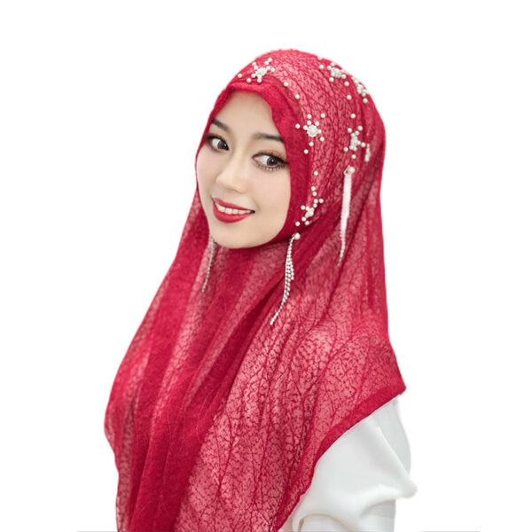 Malay Ladies Tassel Solid Color Headscarf Gold Silk Beaded - Image 7