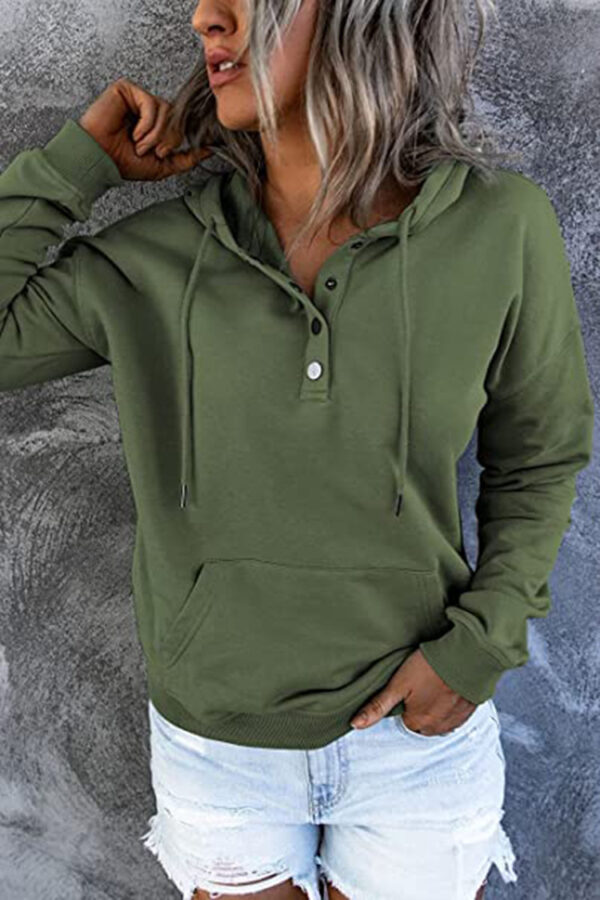 Long-sleeved Hooded Sweatshirt With Pockets Fashion Casual Button Drawstring Design Hoodie Top Spring And Autumn Sports Clothing For Women - Image 8