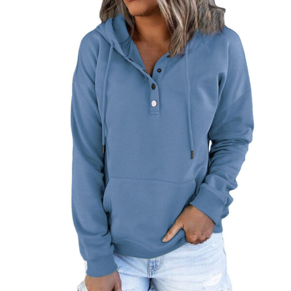 Long-sleeved Hooded Sweatshirt With Pockets Fashion Casual Button Drawstring Design Hoodie Top Spring And Autumn Sports Clothing For Women - Image 10