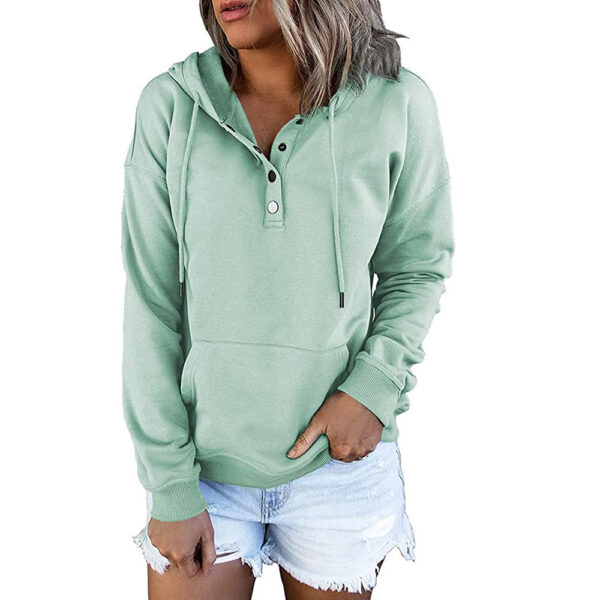 Long-sleeved Hooded Sweatshirt With Pockets Fashion Casual Button Drawstring Design Hoodie Top Spring And Autumn Sports Clothing For Women - Image 9