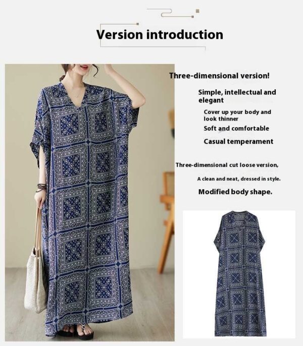 Floral Vacation Style Travel V-neck Retro Flab Hiding Cotton Linen Dress - Image 7