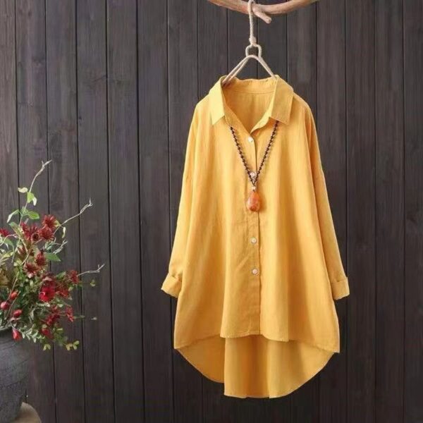 Women's Mid-length Loose Long Sleeve Cotton Shirt - Image 2