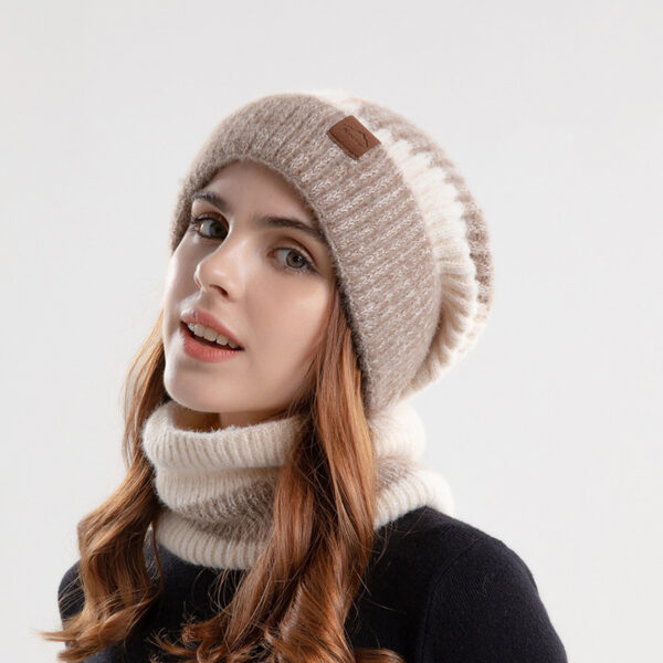 2pcs Knitted Hat Suit With Scarf Winter Two-color Hat And Thick Warm Earflaps Wool Scarf - Image 6