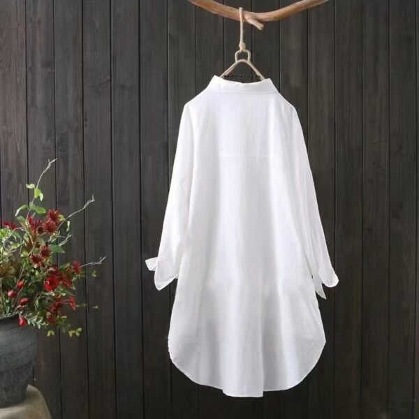 Women's Mid-length Loose Long Sleeve Cotton Shirt - Image 6