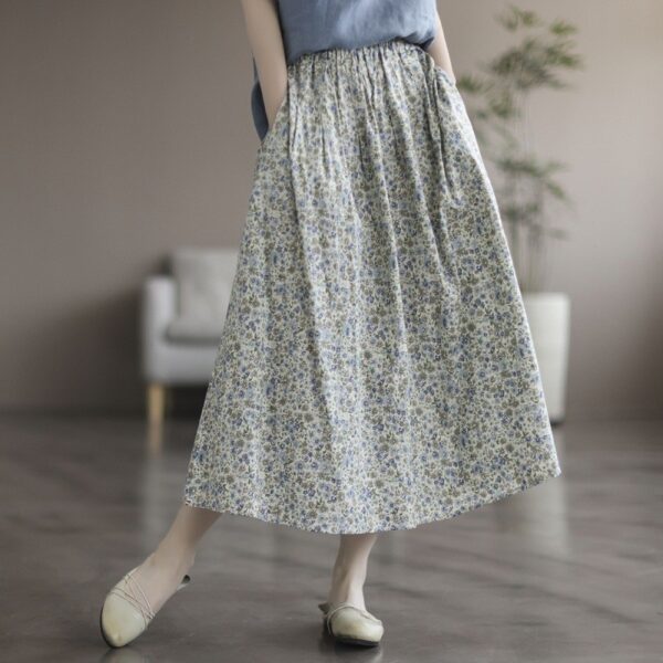 Artistic Floral Washed Cotton Sweet Neighbor's Beautiful Printed Skirt - Image 3