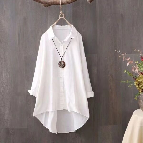 Women's Mid-length Loose Long Sleeve Cotton Shirt - Image 7